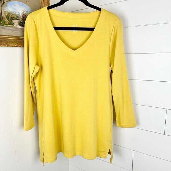J. Jill Pima Cotton 3/4 Sleeve V-Neck Top Daisy Yellow NWT Size M Tall - Picture 2 of 6